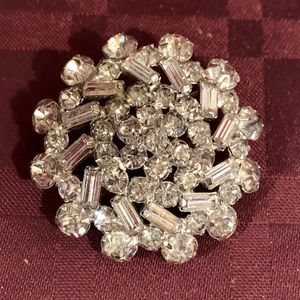 Domed, vintage, sparkling, crystal emerald, cut and round, cut brooch